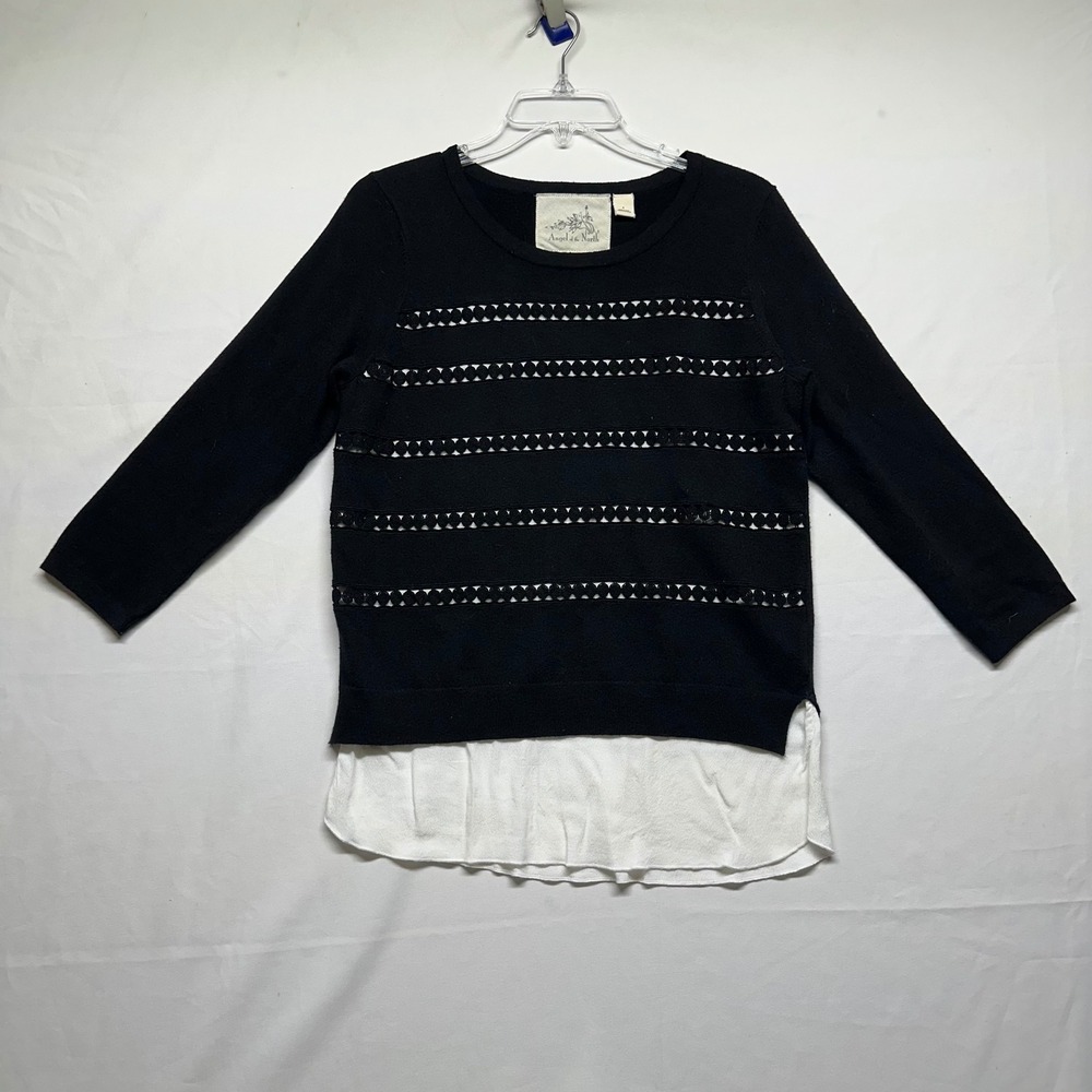 Anthropologie Angel of the North Black Knit Top Layered Look Pullover Womens S‎